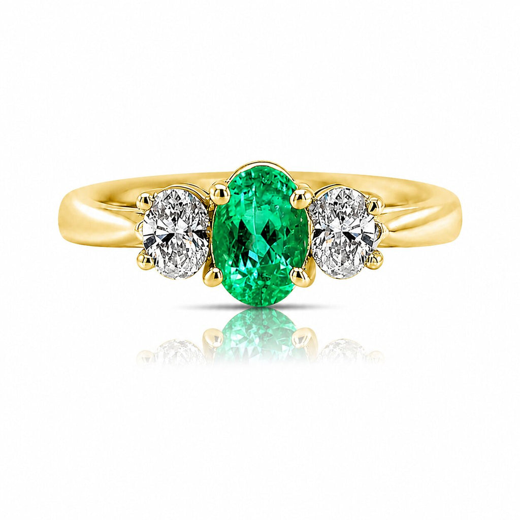 Emerald Ring with Oval Diamond Accents - 18kt Gold