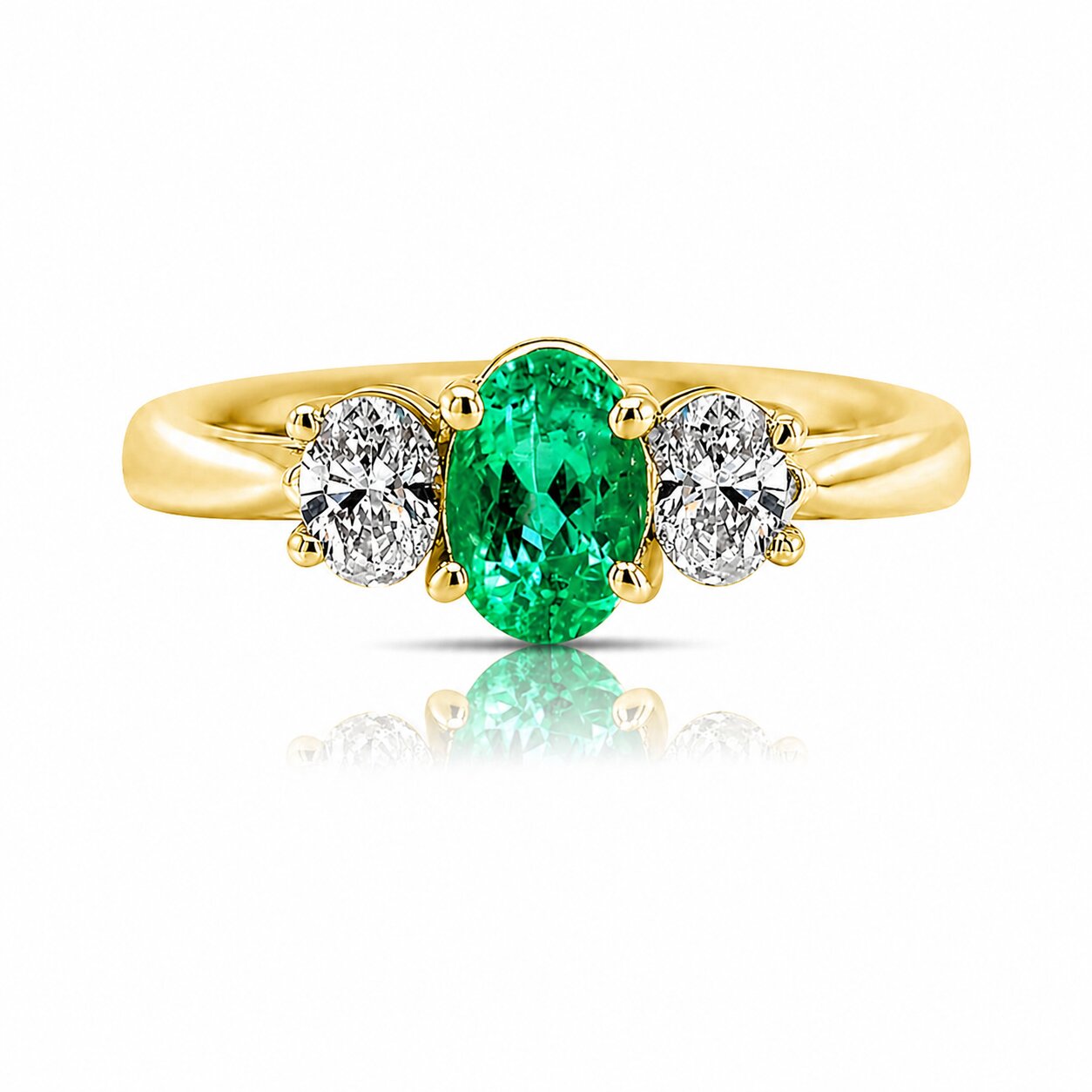 Emerald Ring with Oval Diamond Accents - 18kt Gold