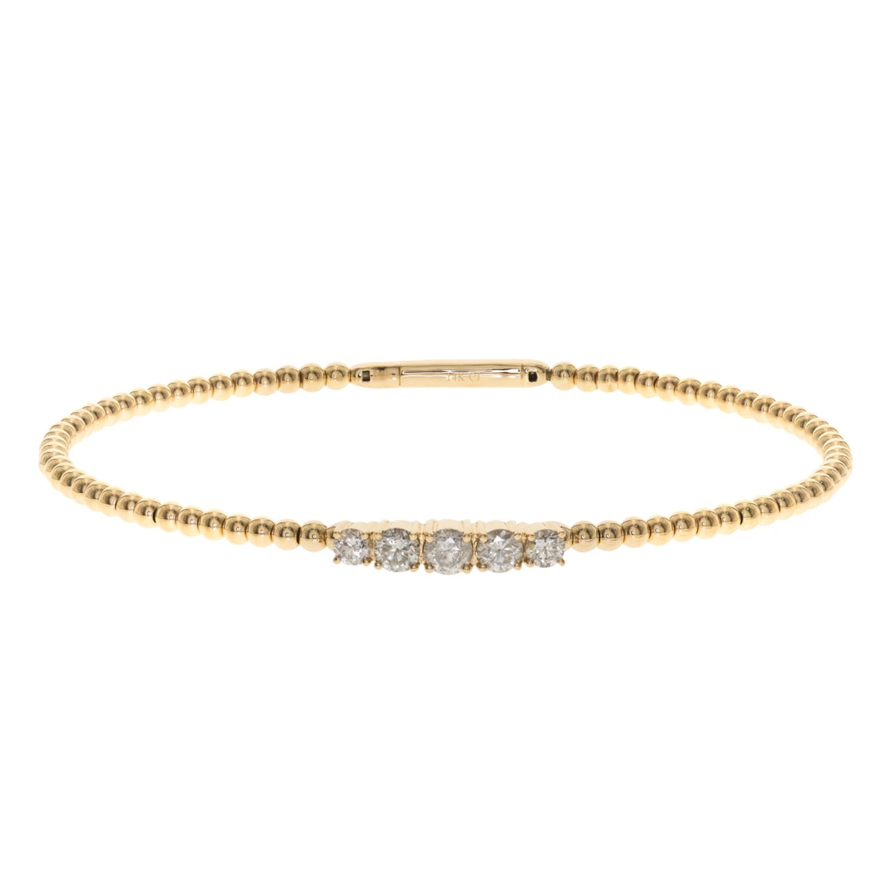14kt yellow gold bangle with a row of 5 diamonds