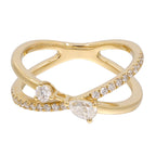 14KT yellow gold criss-cross ring adorned with natural diamonds