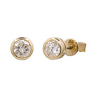 14k Yellow Gold Diamond round diamond bezel stud earrings