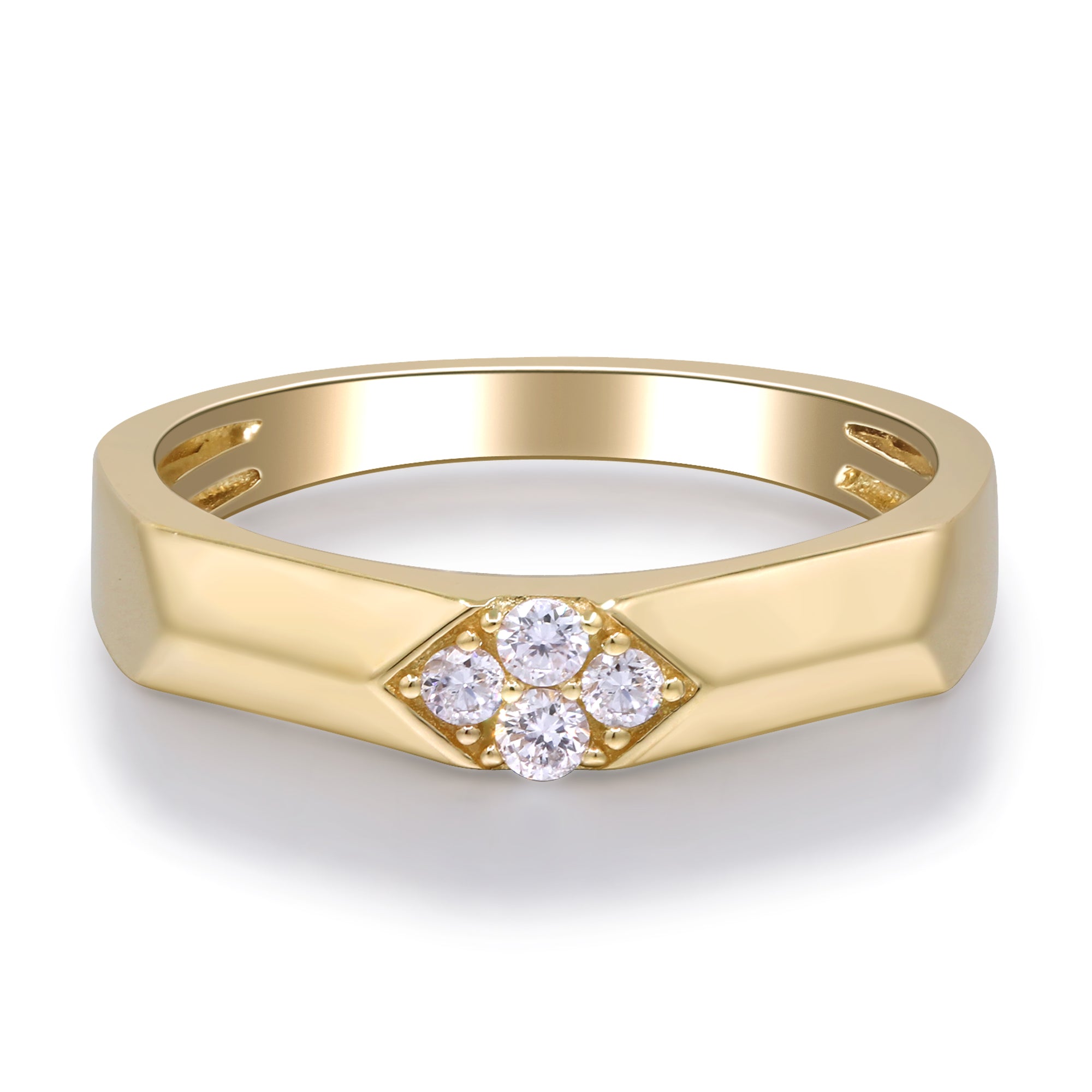 14k Yellow Gold angular ring with all natural diamonds custer