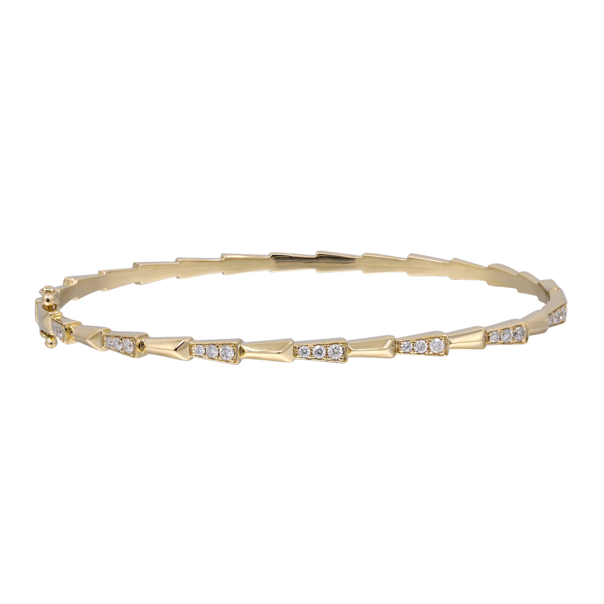 14kt yellow gold geometric bangle with natural diamonds