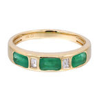 14k Yellow Gold Ring with a trio of emeralds divided by emerald cut diamonds