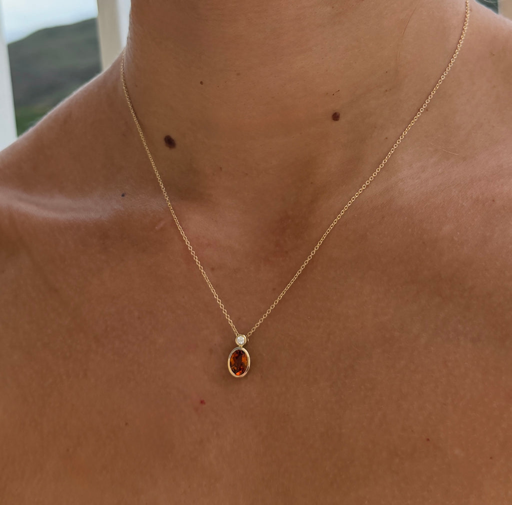 Citrine and Diamond Bezel Pendant Necklace