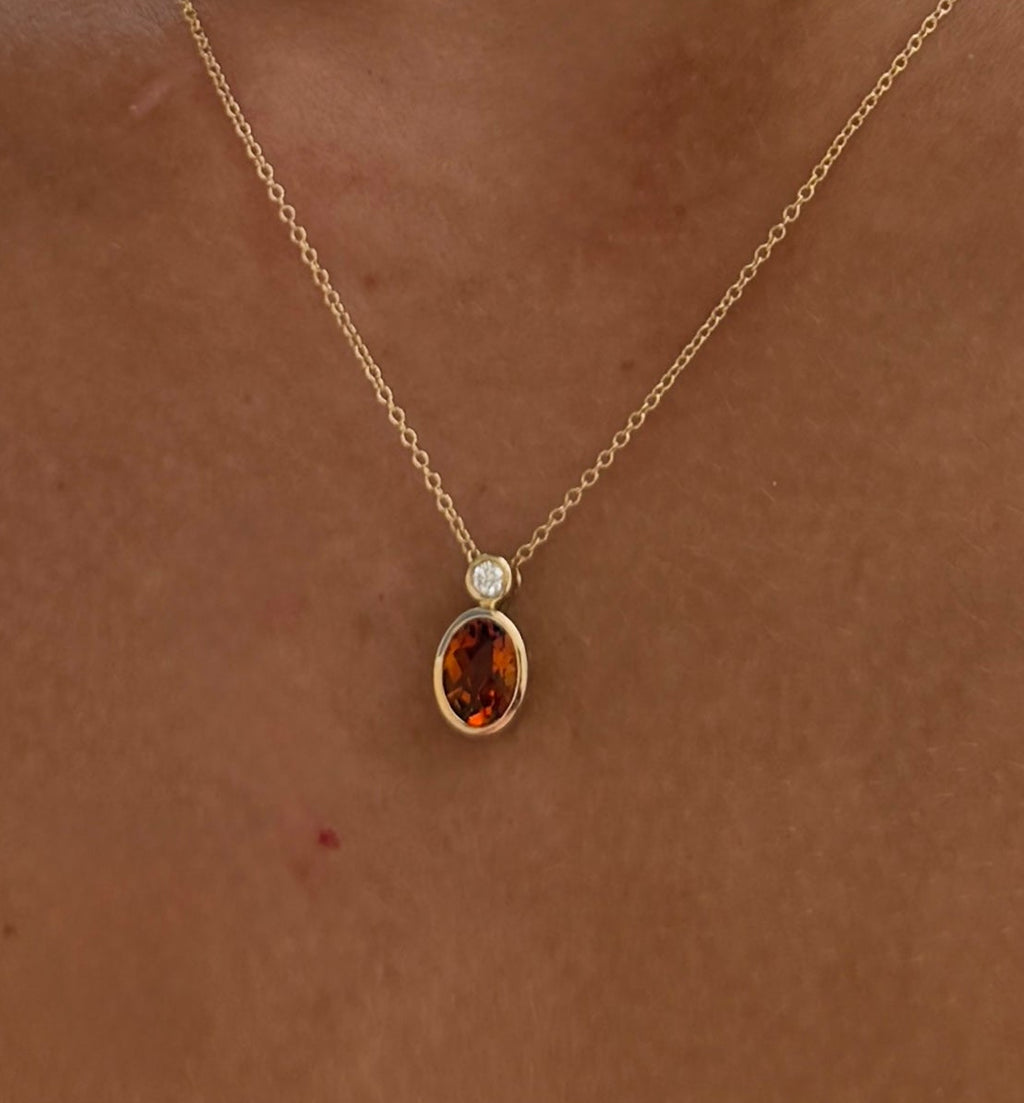 Citrine and Diamond Bezel Pendant Necklace