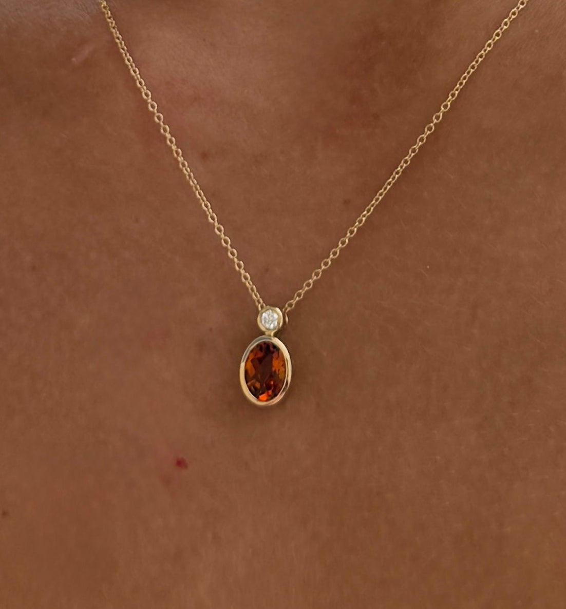 Citrine and Diamond Bezel Pendant Necklace