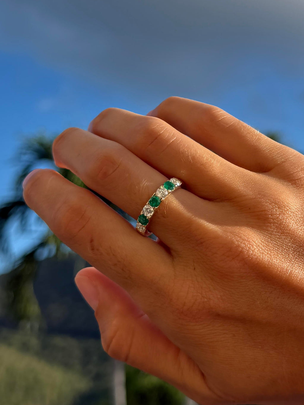 Seven Stone Emerald and Diamond Band