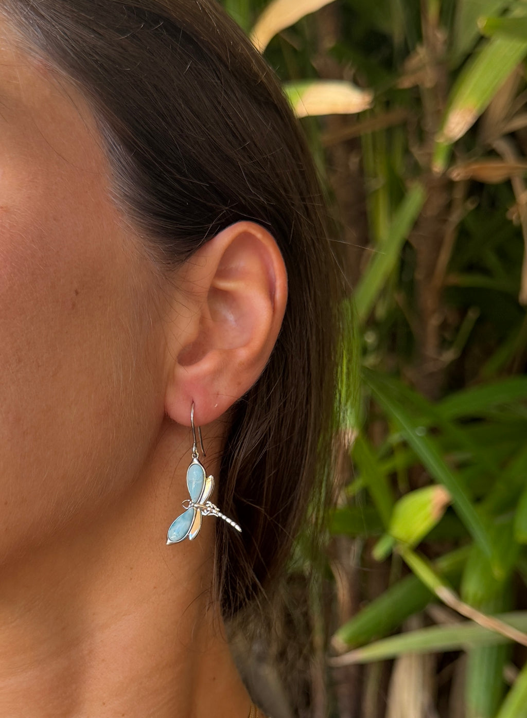 Larimar Dragonfly Dangling Earrings