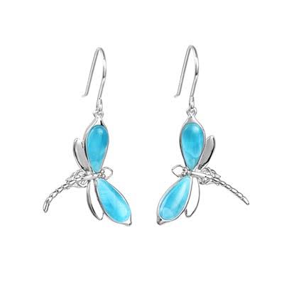 Larimar Dragonfly Dangling Earrings