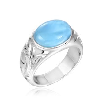 Larimar East-West Engraved Ring