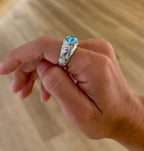 Larimar East-West Engraved Ring