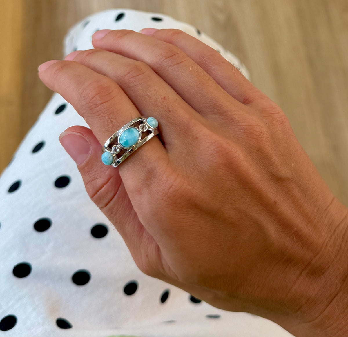 Larimar and White Topaz Band
