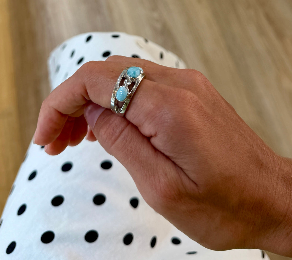 Larimar and White Topaz Band
