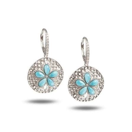 Larimar Sand Dollar Dangling Earrings