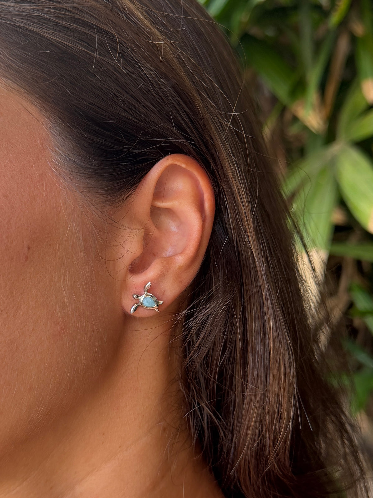 Larimar Sea Turtle Stud Earrings