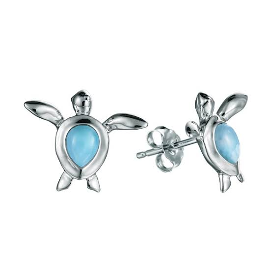 Larimar Sea Turtle Stud Earrings