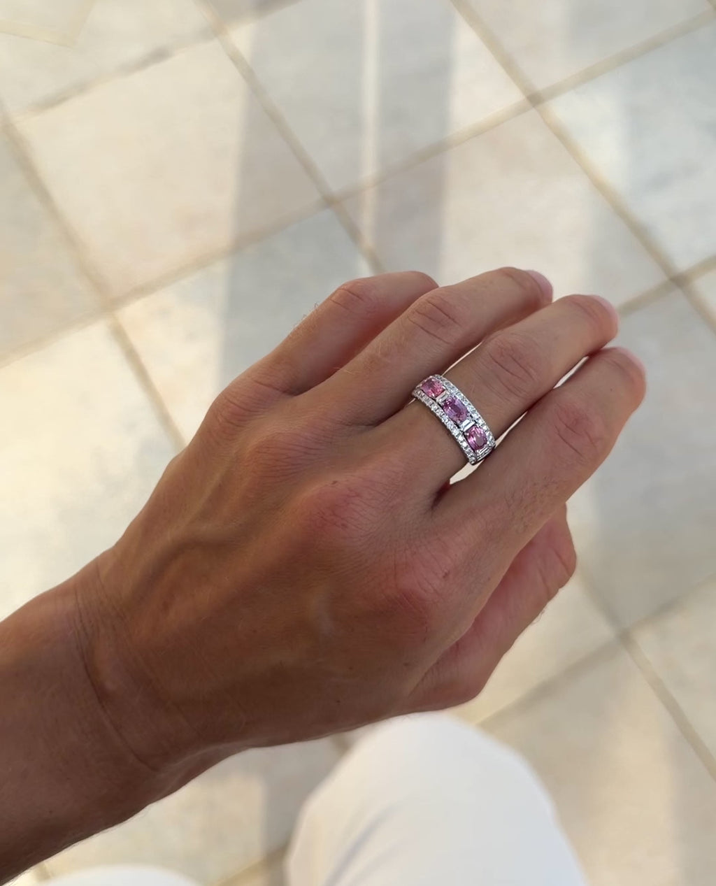 Pink Sapphire and Diamond Statement Band