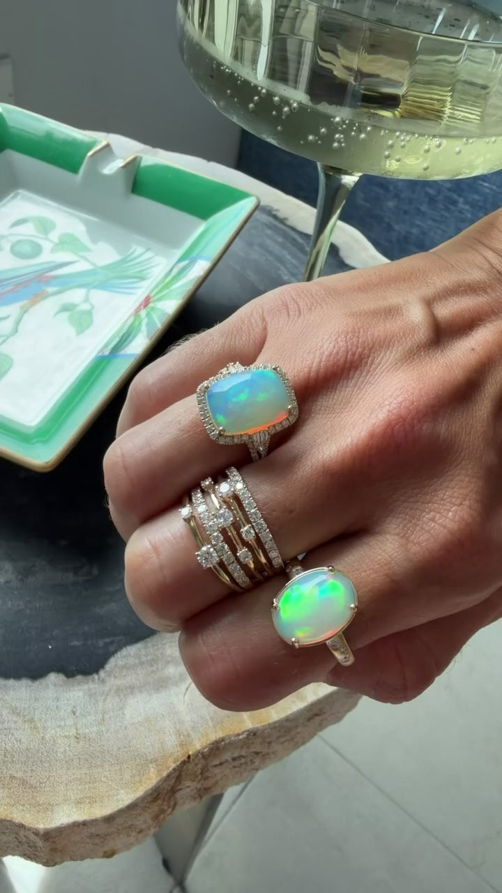 Opal and Brushed Gold Diamond Cocktail Ring - PREORDER