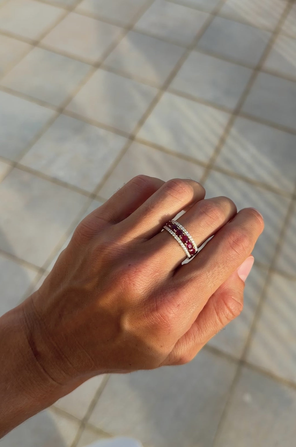 Ruby Half Eternity Band with Diamonds