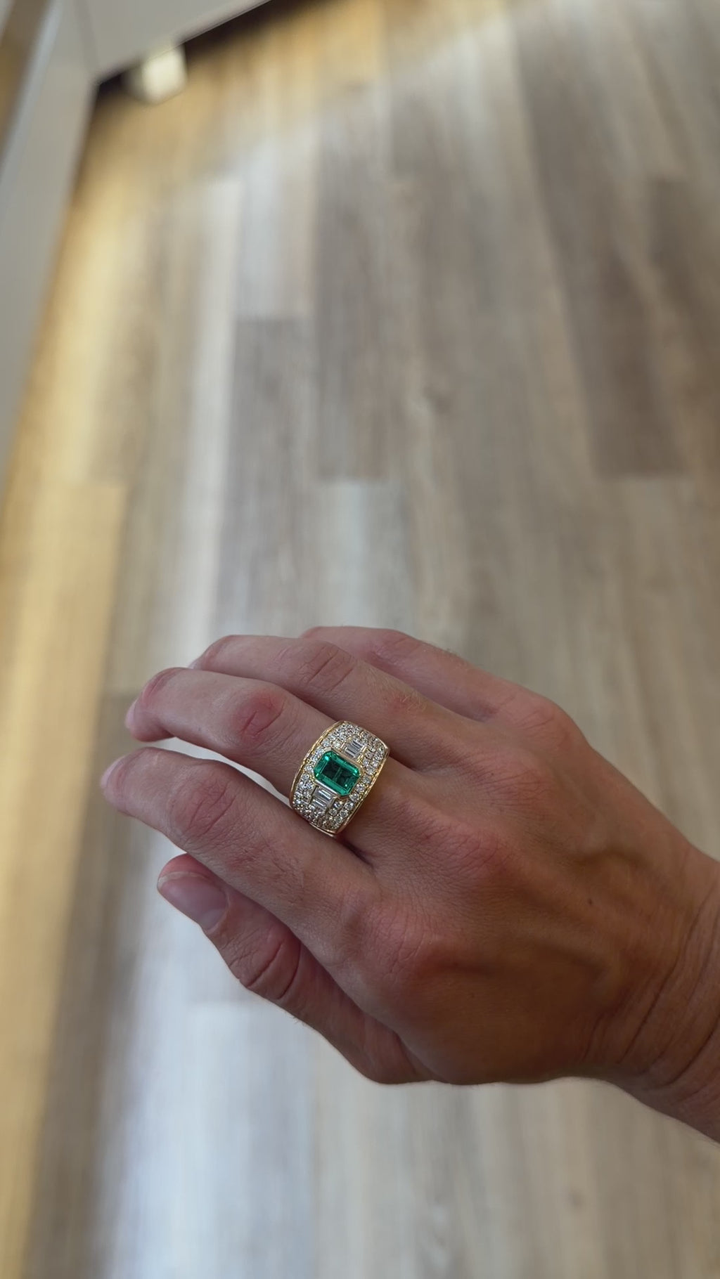 Lab Emerald Cocktail Ring with Pave Diamonds