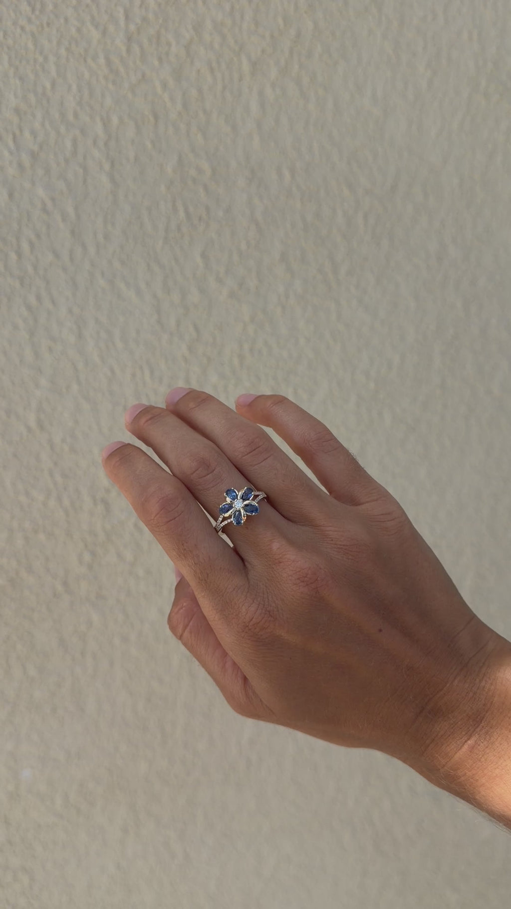 Sapphire & Diamond Plumeria Ring