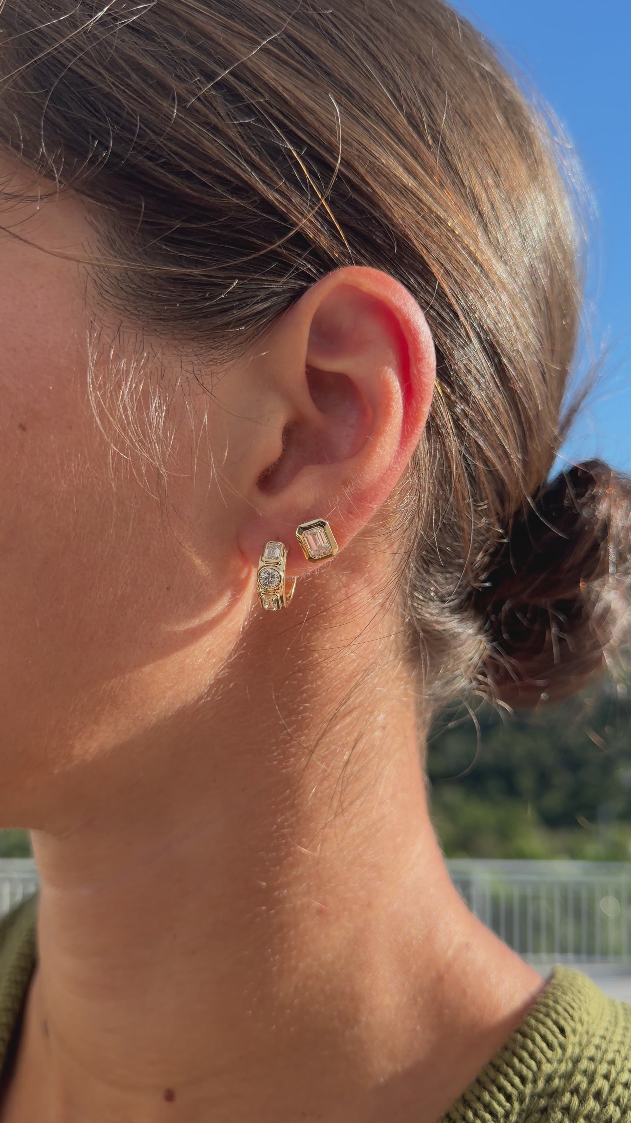 Small Bezel Multi-shape Lab Grown Diamond Hoops