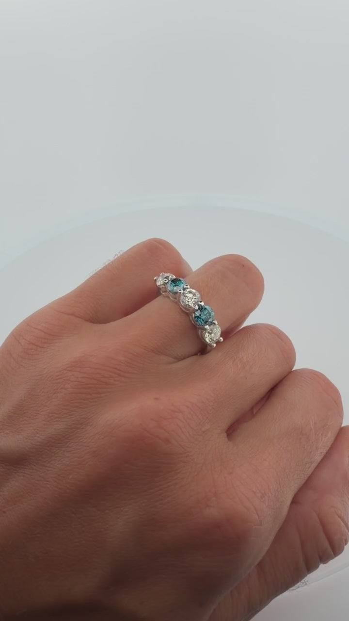 Round Blue and White Diamond Band