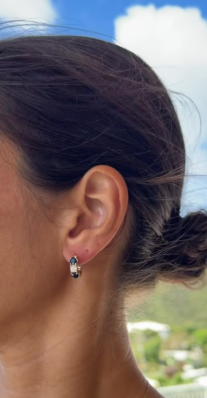 Three-Stone Sapphire and Diamond Hoop Earrings