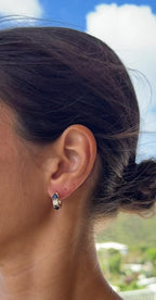 Three-Stone Sapphire and Diamond Hoop Earrings