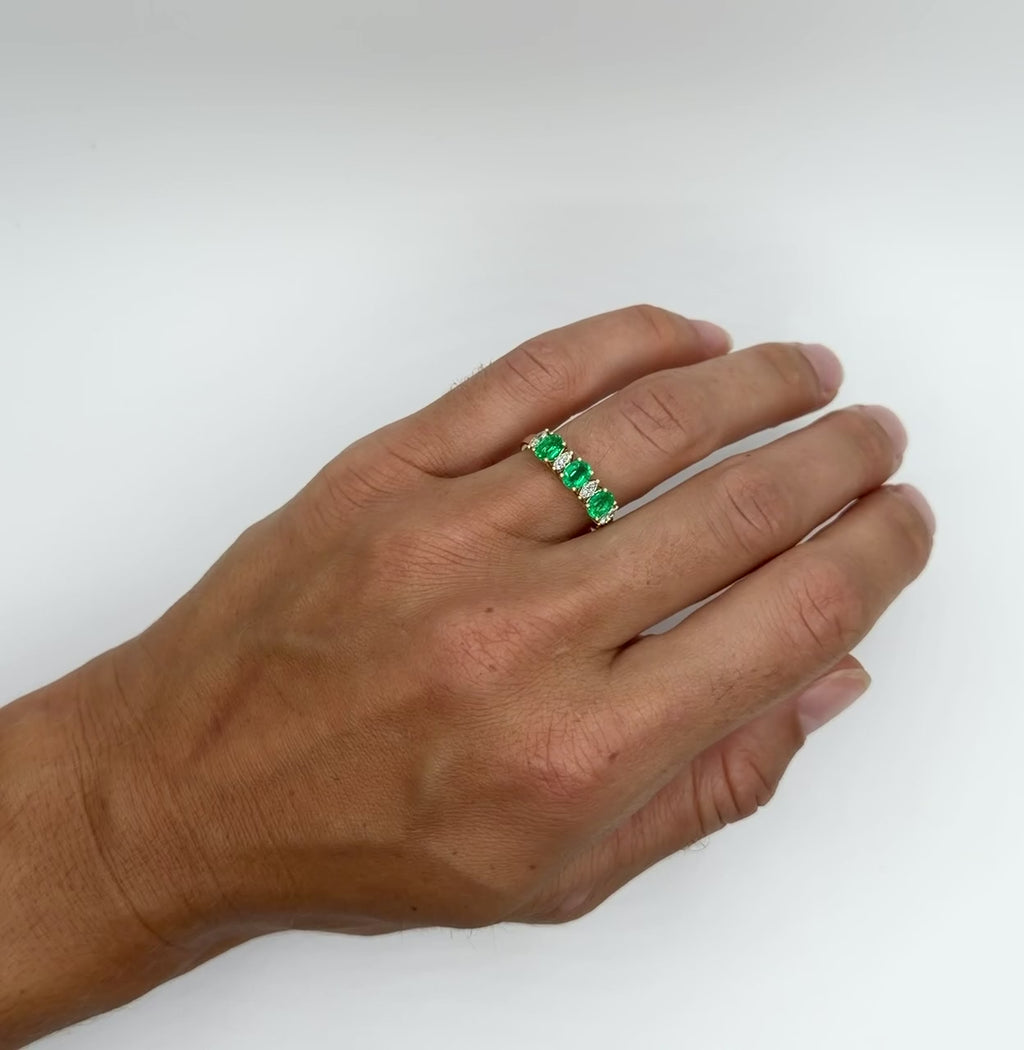 Lab Oval Emerald and Marquise Diamond Band - PREORDER