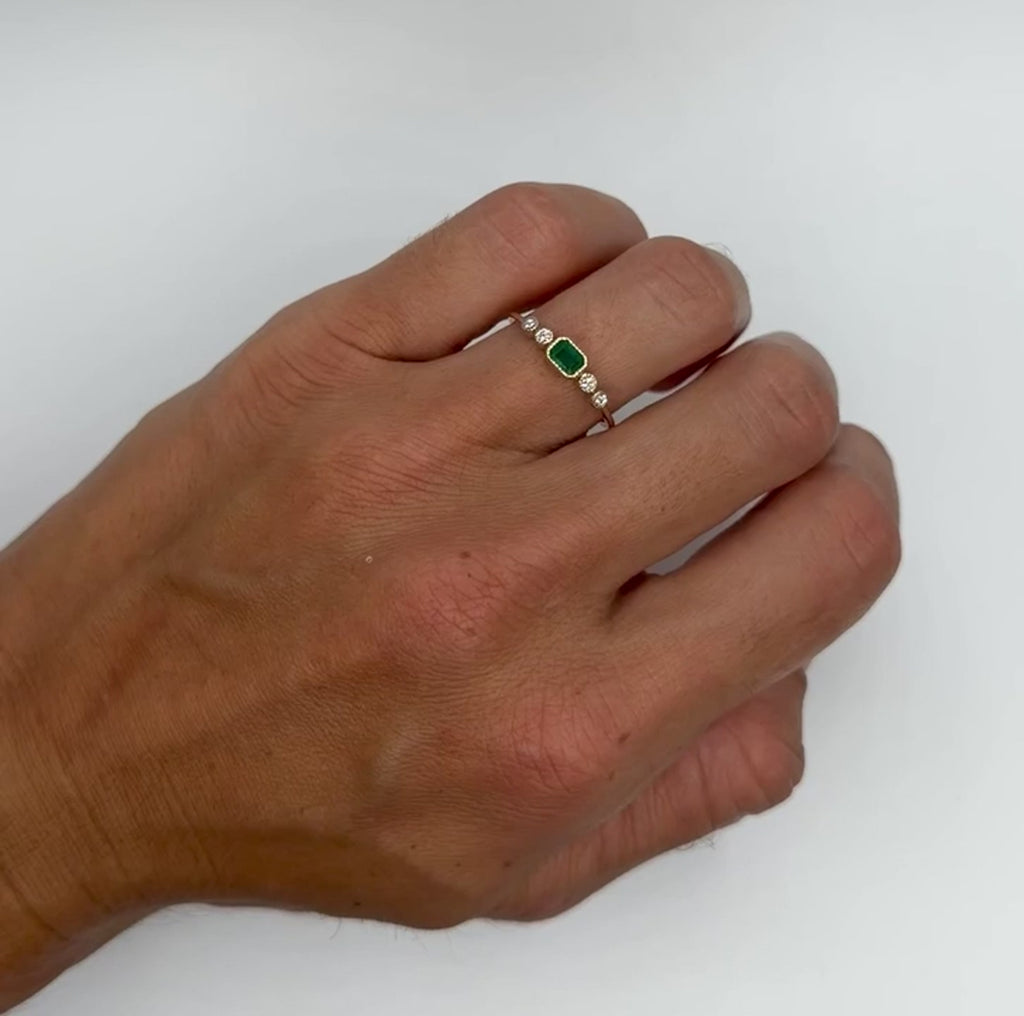 Dainty Emerald Ring with Diamond Side Stones