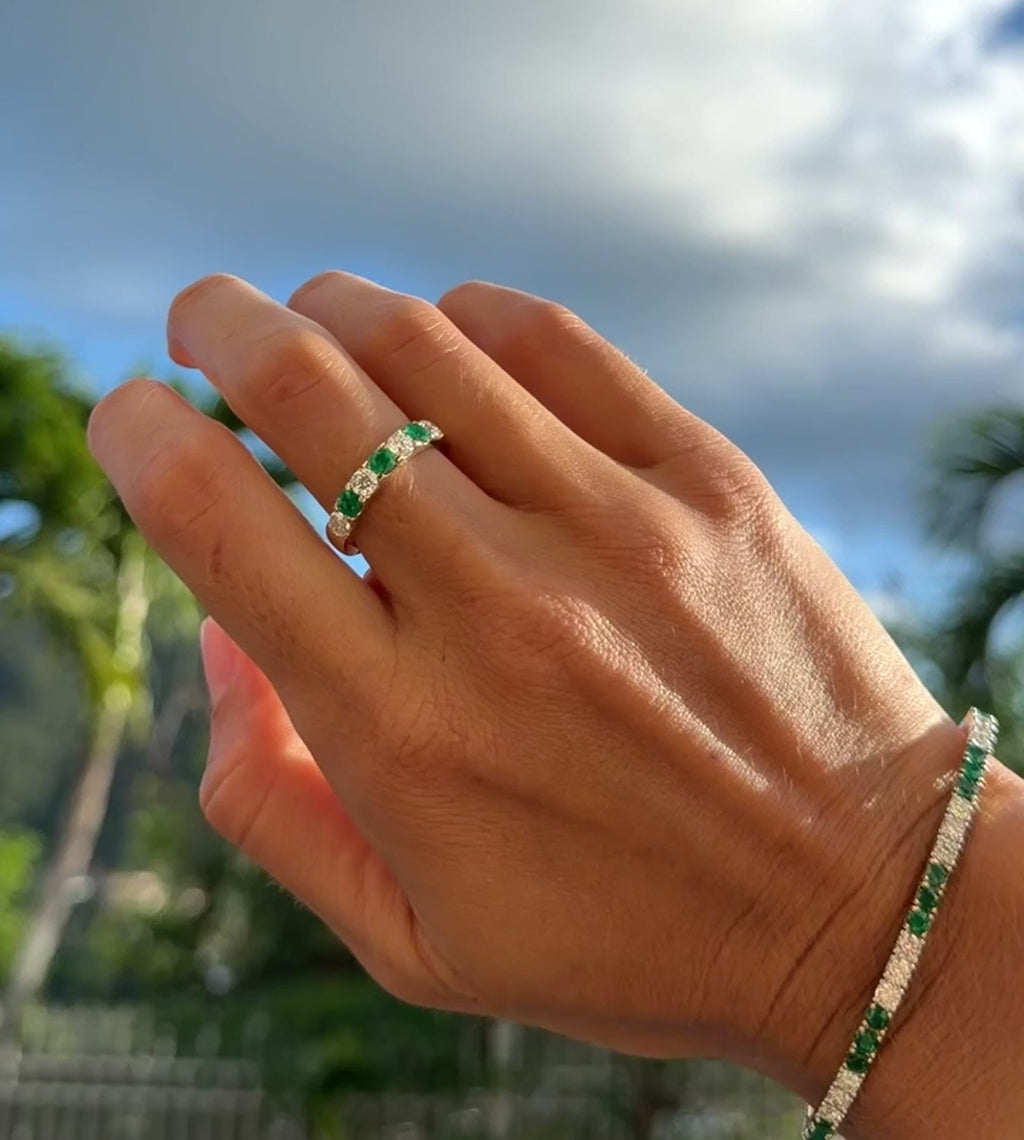 Seven Stone Emerald and Diamond Band