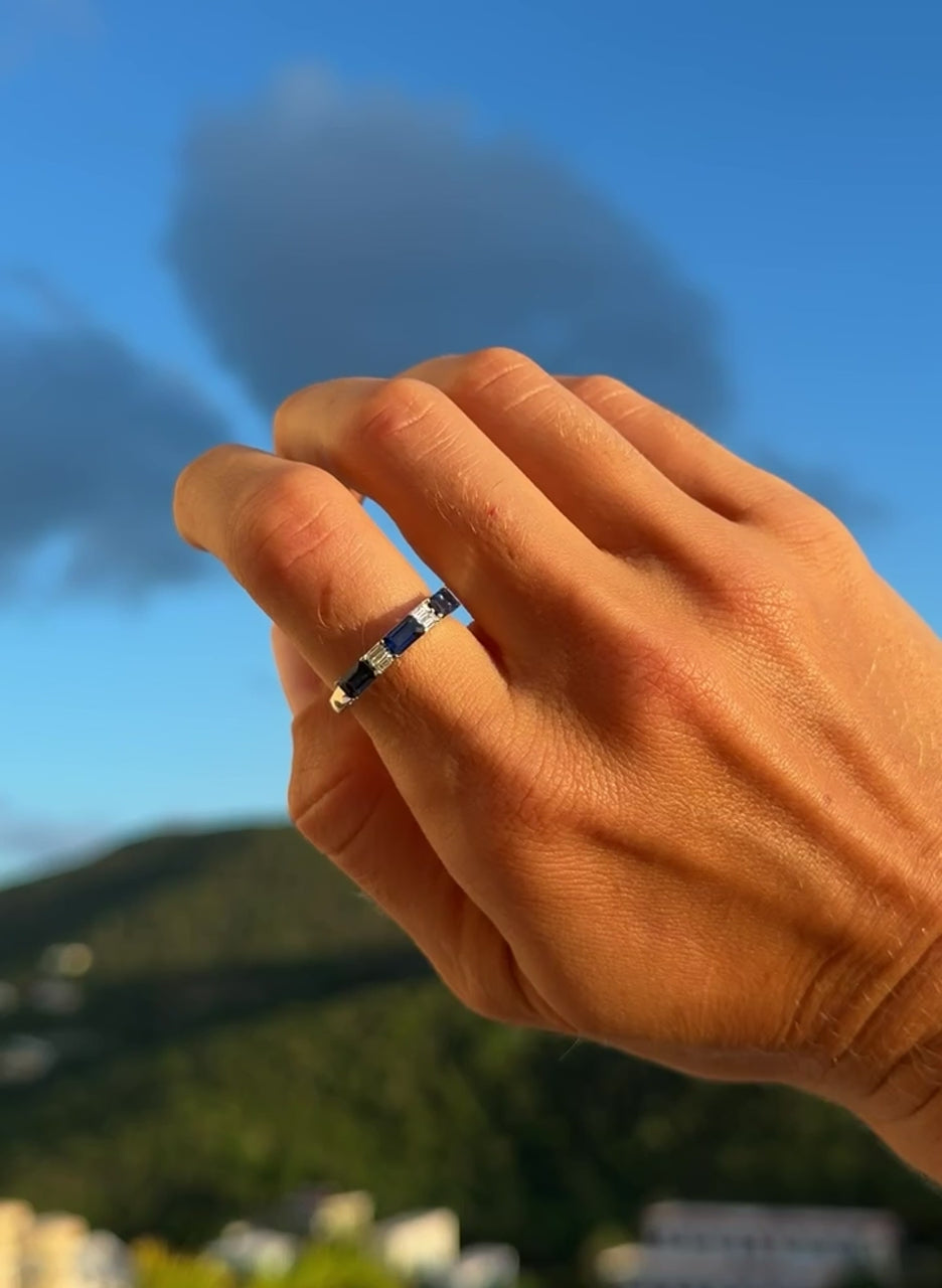 5 Stone East-West Sapphire and Diamond ring