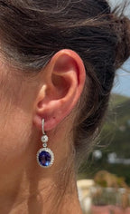 Tanzanite Oval Drop Earrings with Diamond Halo