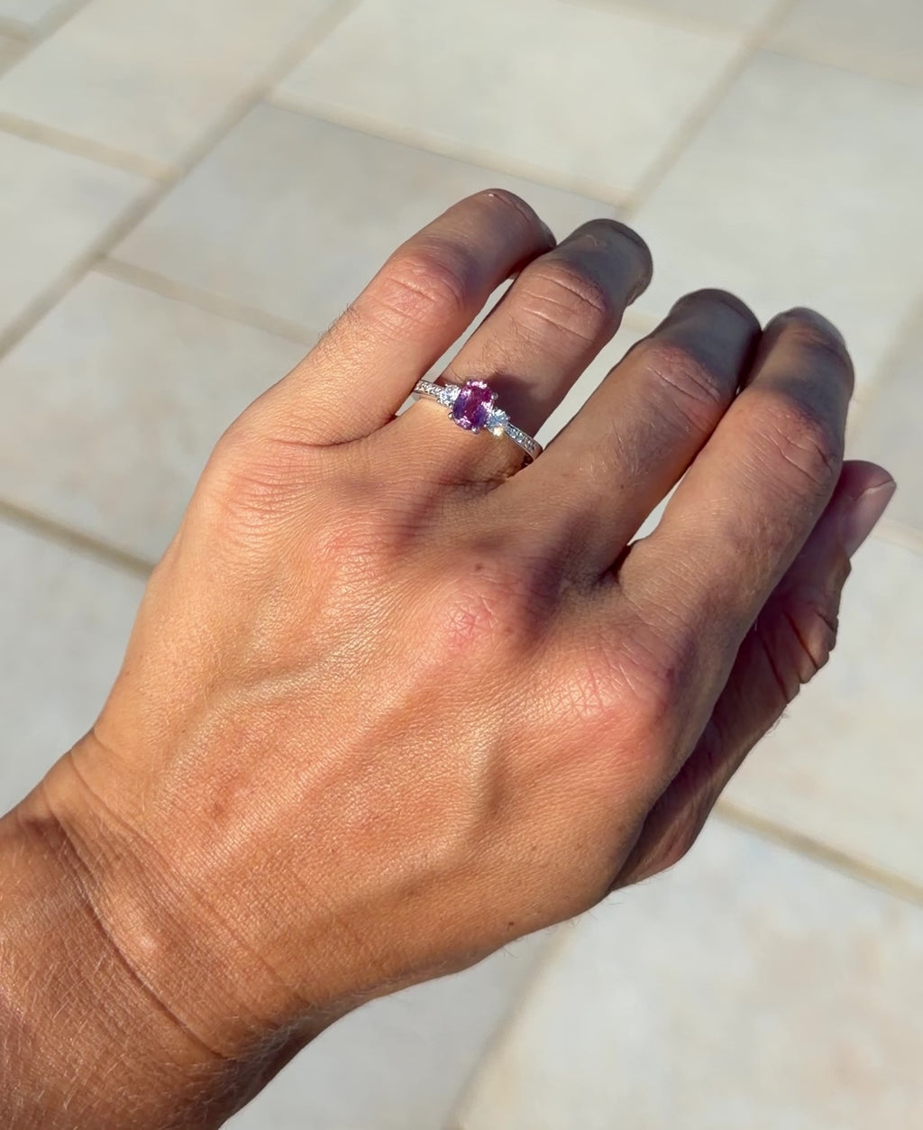 Pink Sapphire and Diamond Ring