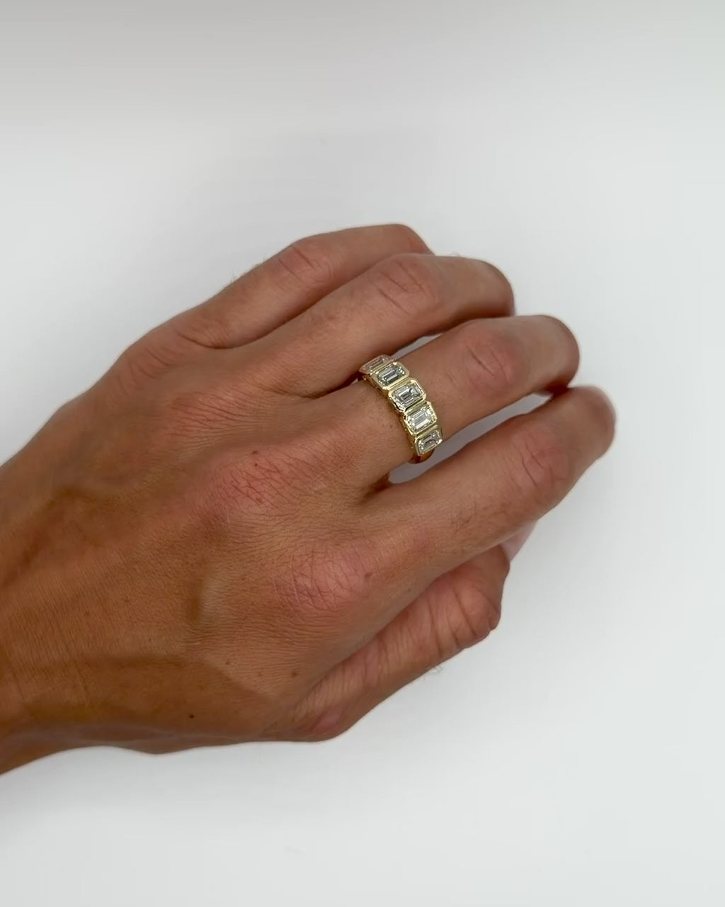 Emerald Cut Lab Diamond Half Eternity Bezel Ring - PREORDER