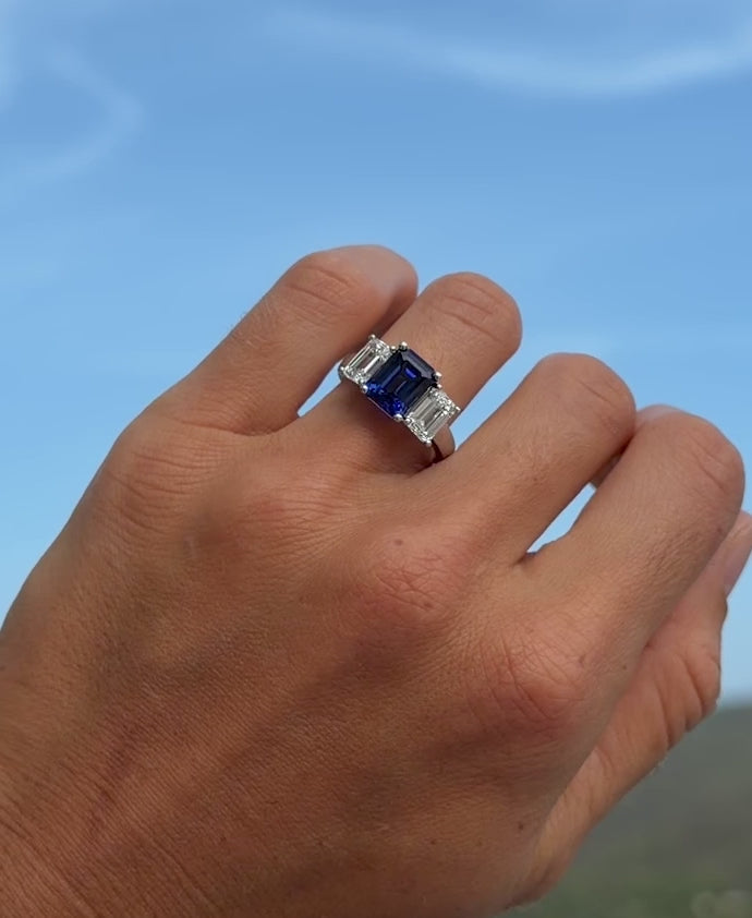 Sapphire and Diamond Trio Ring - GRC and IGI Lab Certified