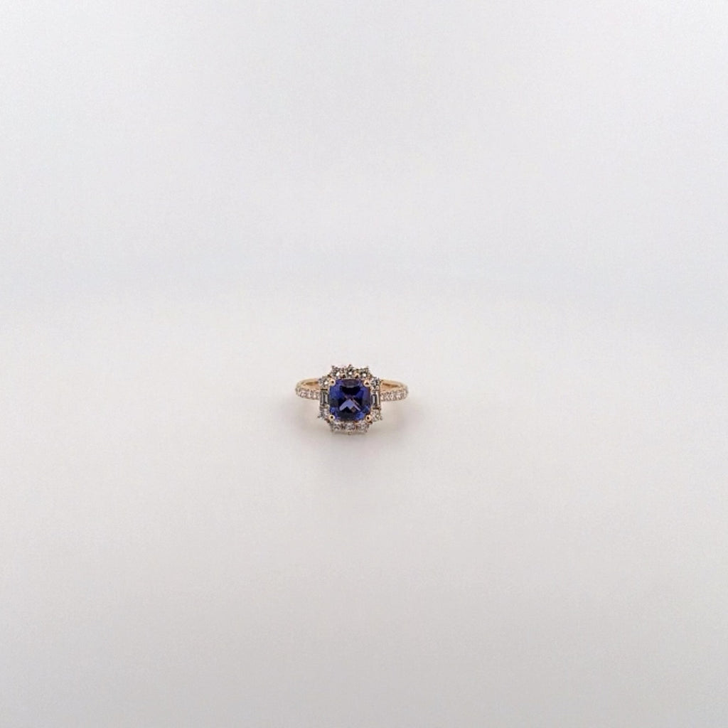 Tanzanite Ring with Diamond Sunburst Halo