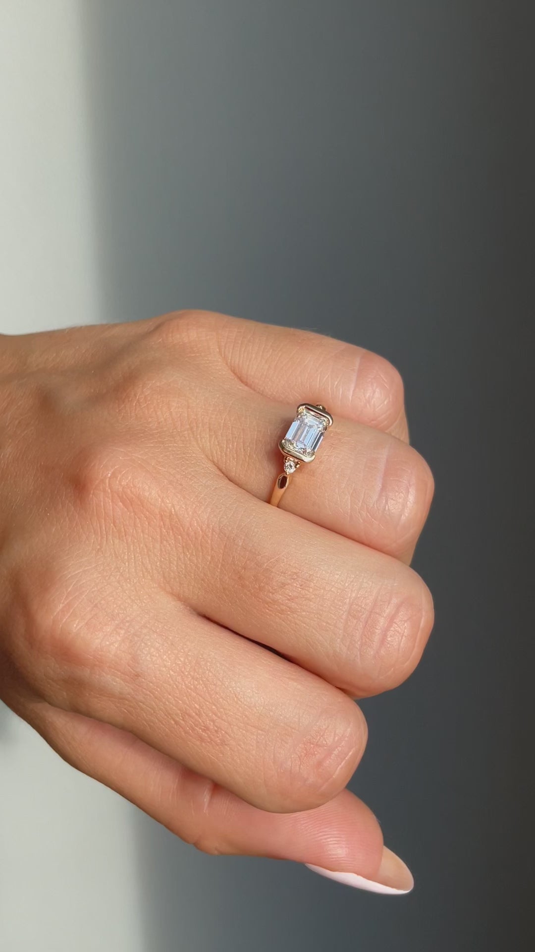 Partial Bezel East-West Emerald Cut Lab Grown Diamond Ring - PREORDER