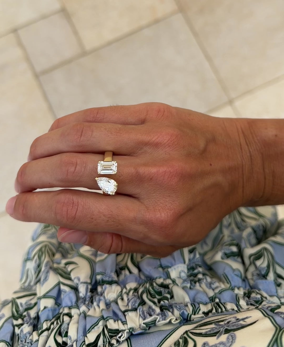 Toi et Moi Ring - Pear and Emerald IGI Lab Diamonds