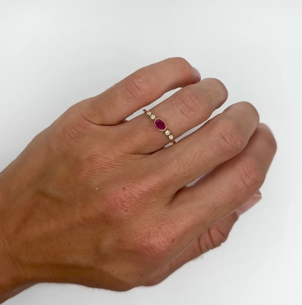 Dainty Oval Ruby Bezel Ring - PREORDER