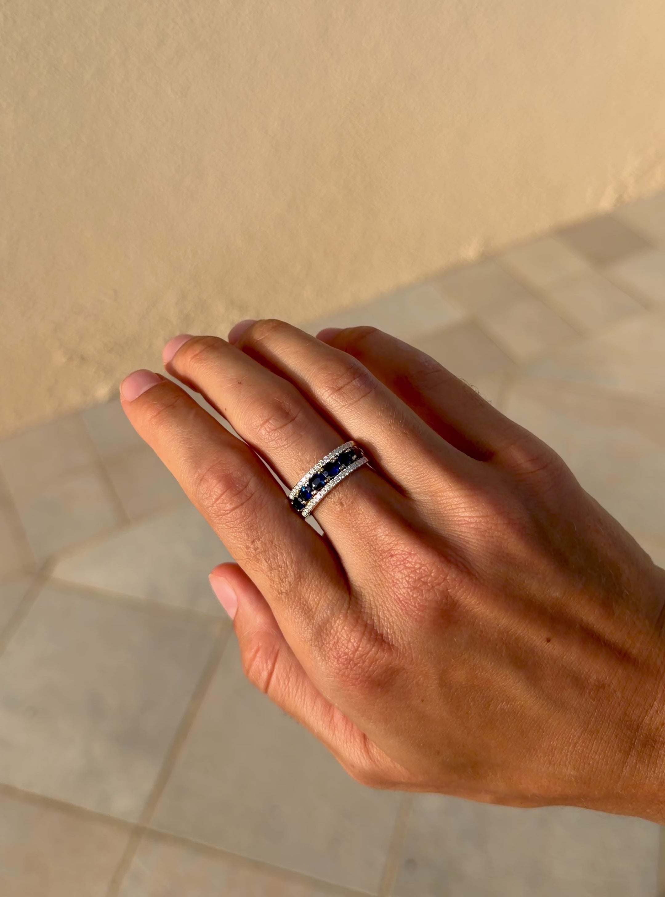 Sapphire Half Eternity Band with Diamonds