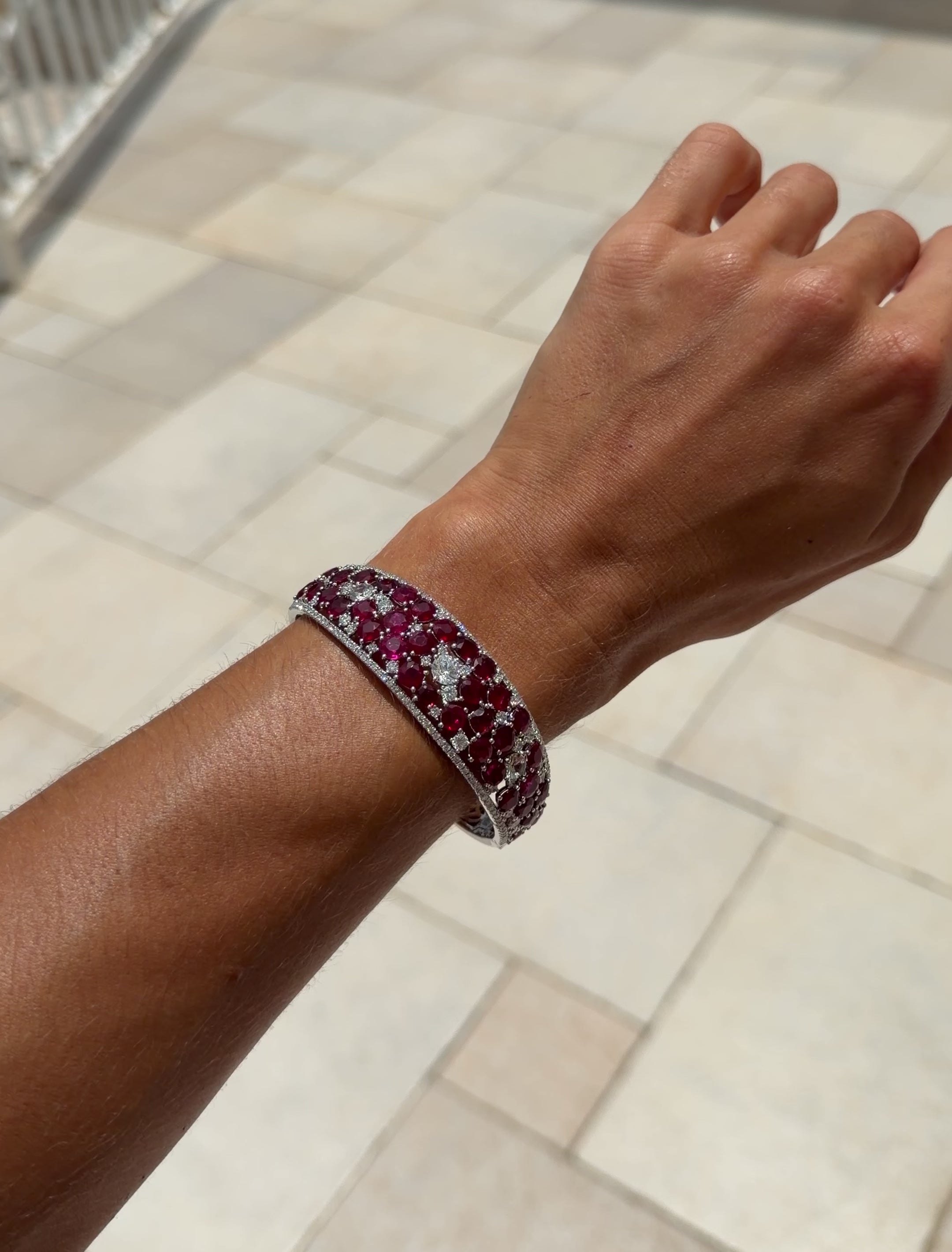 Ruby, Diamond, and White Sapphire Statement Cuff