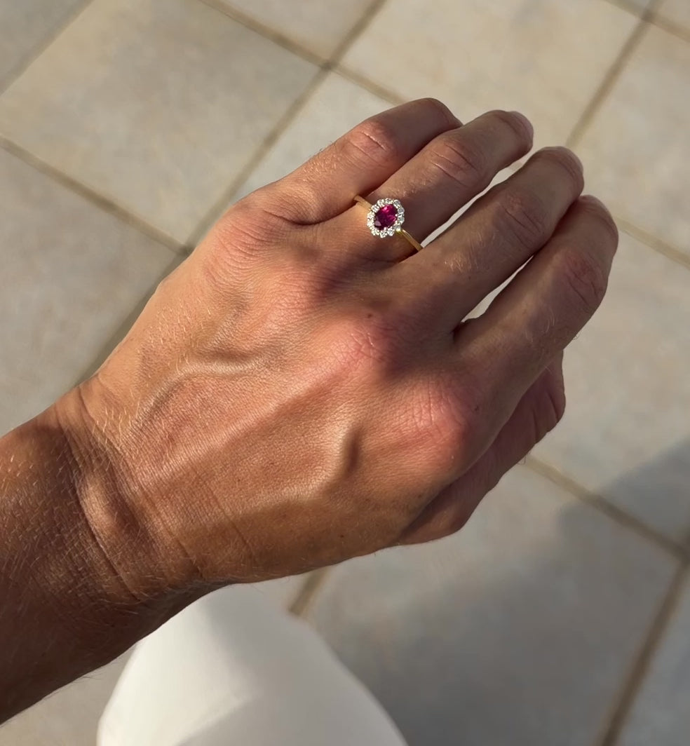 Ruby Ring with Diamond Halo