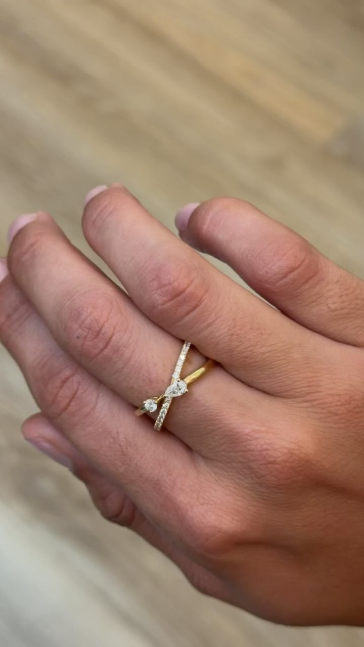 Dainty Criss-Cross Pear & Round Diamond Ring